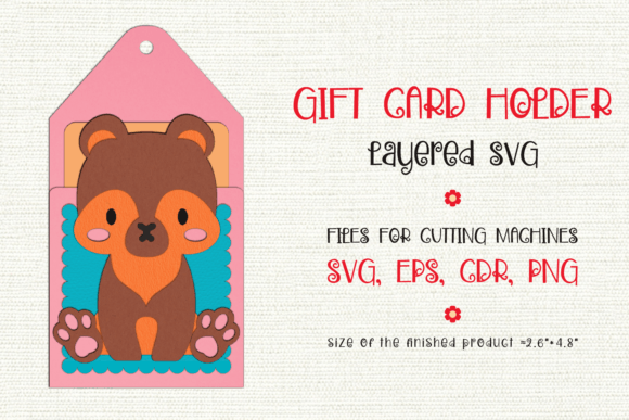 Cute Bear Cub Birthday Gift Card Holder: 3D SVG Shapes