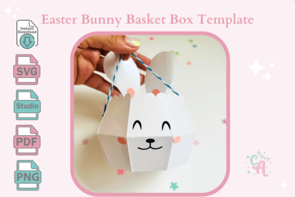 Easter Bunny Basket Box Template: 3D SVG Shapes