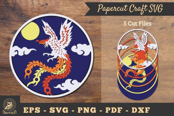 Flying Phoenix 3D Papercut SVG for Shadow Boxes