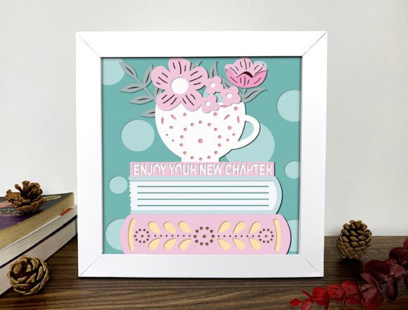Reviewing Books and Tea 3D Shadow Box SVG for Crafters